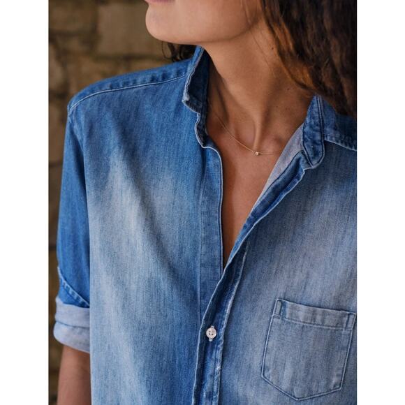 Frank & Eileen EILEEN Famous Denim Relaxed Shirt in Distressed Wash L NWOT $278 - Picture 2 of 14